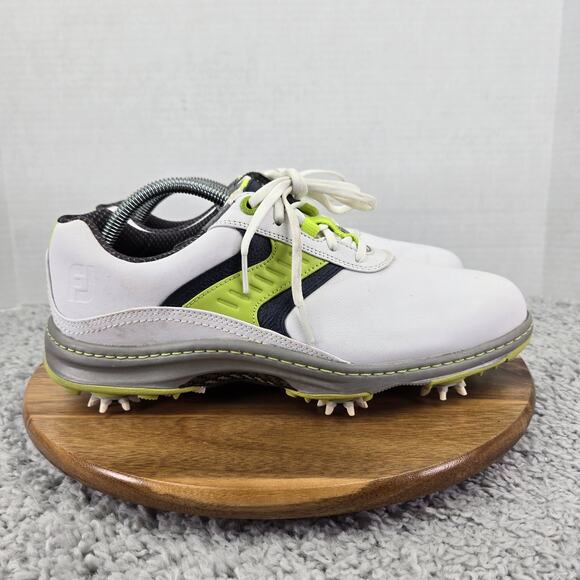 Footjoy Contour Closeout White Lime Leather Athletic Spiked Golf Cleat Men 9.5 M - Picture 3 of 14